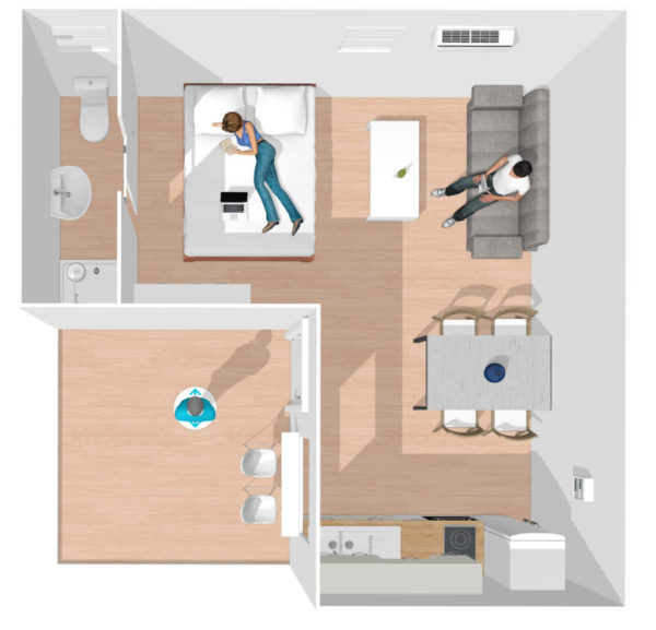 Plan Studio L - Bungalow studio moderne de 36m²